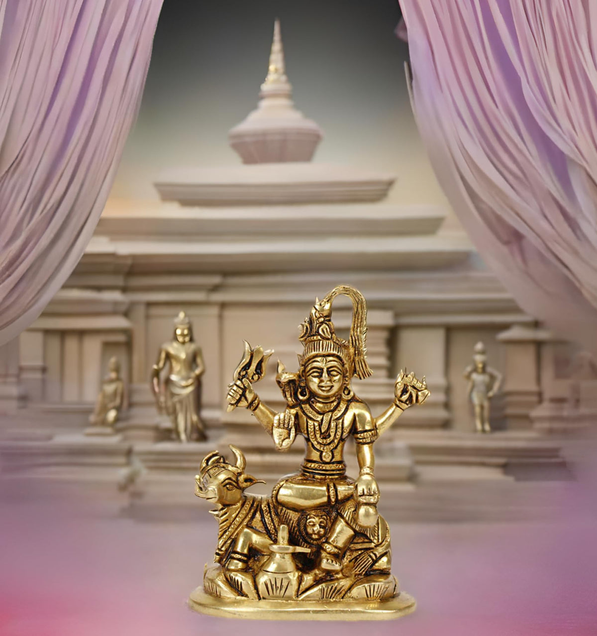 SVARUP Brass Lord Shiva Sitting on Nandi Bhagwan Shiv Murti with Trishul Statue Home Decor Mandir Puja 5.75 Inch