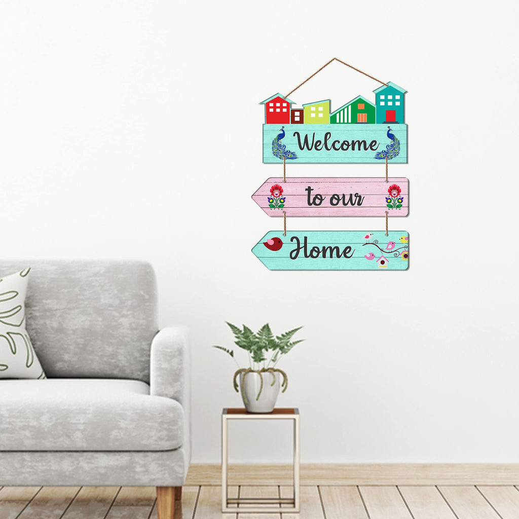 Artvibes Welcome To Our Home Wooden Wall Hanger for Gateway | Quotes Decor Item | Door Quotes Hanging | Wall Poster | Wall Art Print | Gift Items for Home Decor | Wall Accent | Modern Decor (WH_5806N)