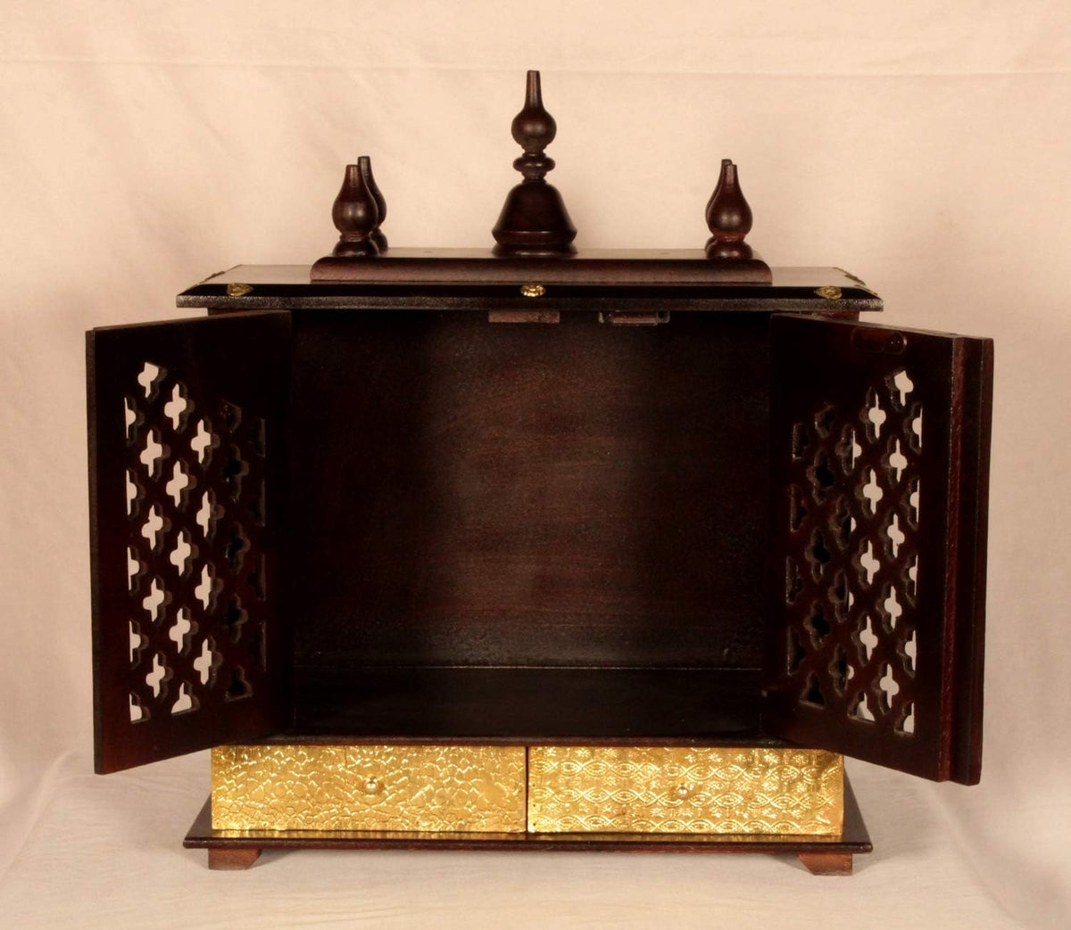 Wood To Cart Beautiful Wooden & Brass Temple/Pooja Mandir for Home and Office/Wall Mounted Temple/Puja Stand(Black Brass - 18x9x22 inches)
