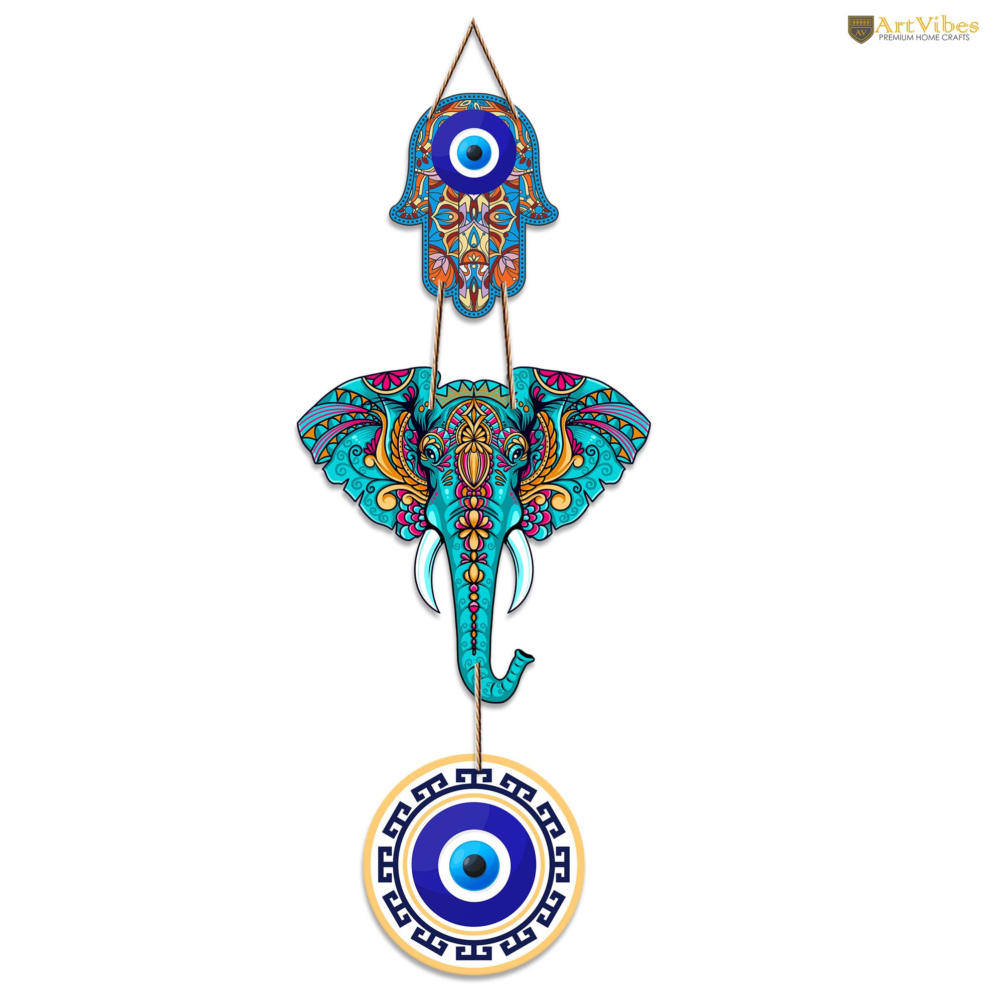 Artvibes Designer Elephant Wooden Wall Hanging For Luck Properity For Home Decoration | Livingroom | Spiritual Decor Items | Wall Illustrations | Ethnic Wall Decor | Wall Art Print (WH_8506N)