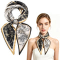 Aeenioy Silk Scarf for Women Stylish, Head Scarf for Women with Black Gold Poppy Print, Satin Scarf for Daily Outfit Enhancement and Formal Events, Versatile Fashion Accessory for All Seasons
