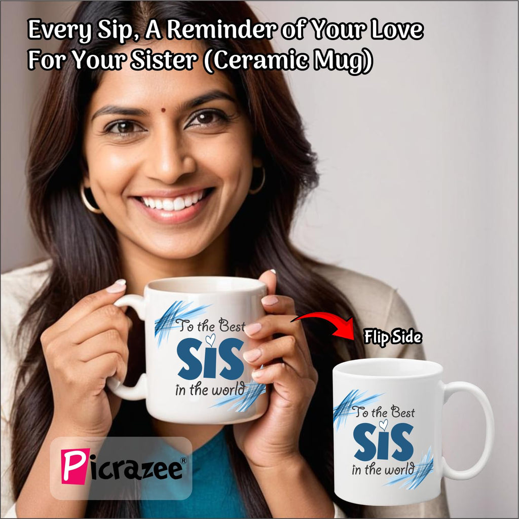 PICRAZEE Birthday Gift for Sister, Raksha Bandhan Gift Hamper for Sister – 12 Cushion with Filler, Ceramic Mug, Keyring, Fridge Magnet & Greeting Card