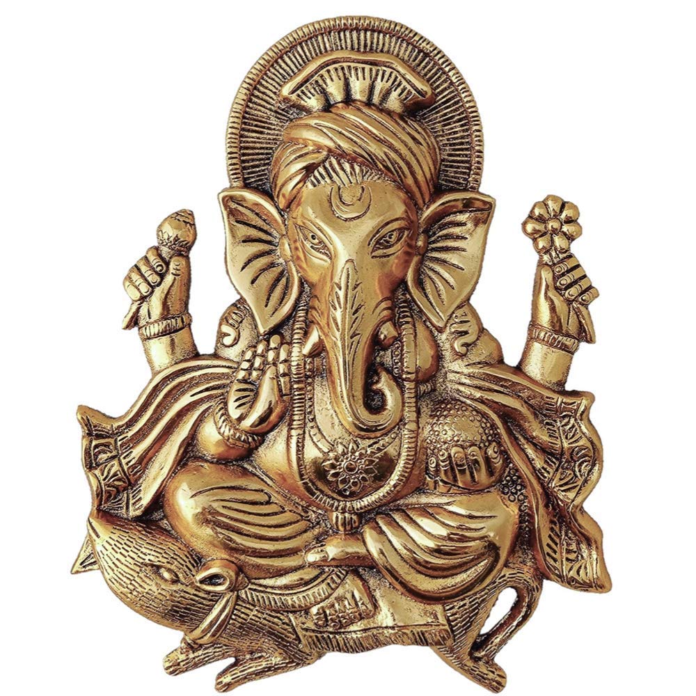 Prince Home Decor & Gifts Metal Ganesh Idol Statue Wall Hanging for Home Décor (Gold, 25.5 X 21.5 x 3 cm).