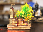SriMaa Ventures Handcrafted Ram Mandir Ayodhya 3D Model Big Wooden Temple with Light (6X4 INCH)