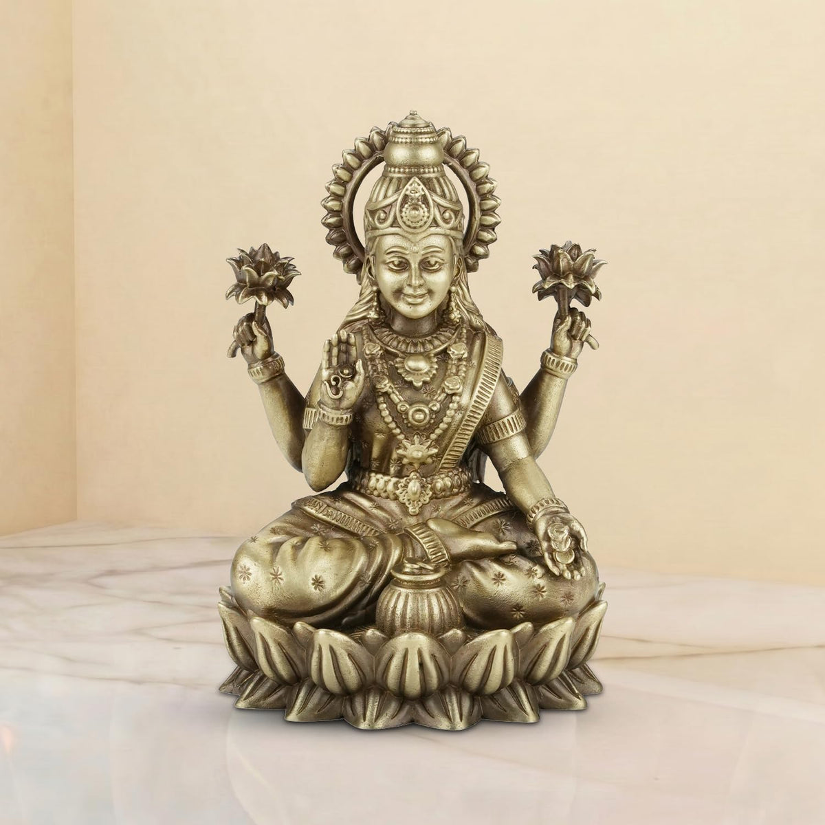 Shilpkala 5 Inch Kamal Laxmi Brass Goddess Lakshmi Statue for Home Decor & Worship
