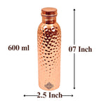 INDIAN ART VILLA Copper Hammered Design Water Bottle - 600 ML, Ayurvedic Health Benefits, Ideal for Home, Office, Gym, Travel, and Gifting, Pack of 1