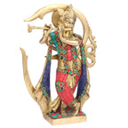 SVARUP Brass Krishna Murti in Multicolor Heigh 8.5-Inch