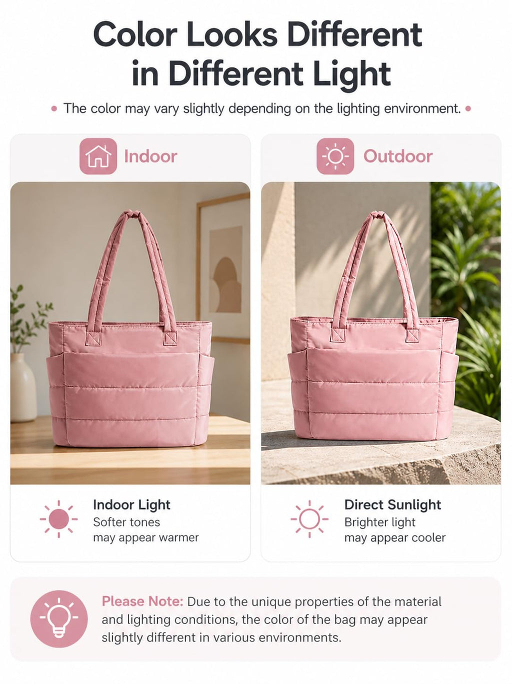 Tressential Puffer Tote Bag for Women, Lightweight, 20L Capacity with 15.6 inch Laptop Compartment, Side Pockets, Office, College and Travel (Pink)