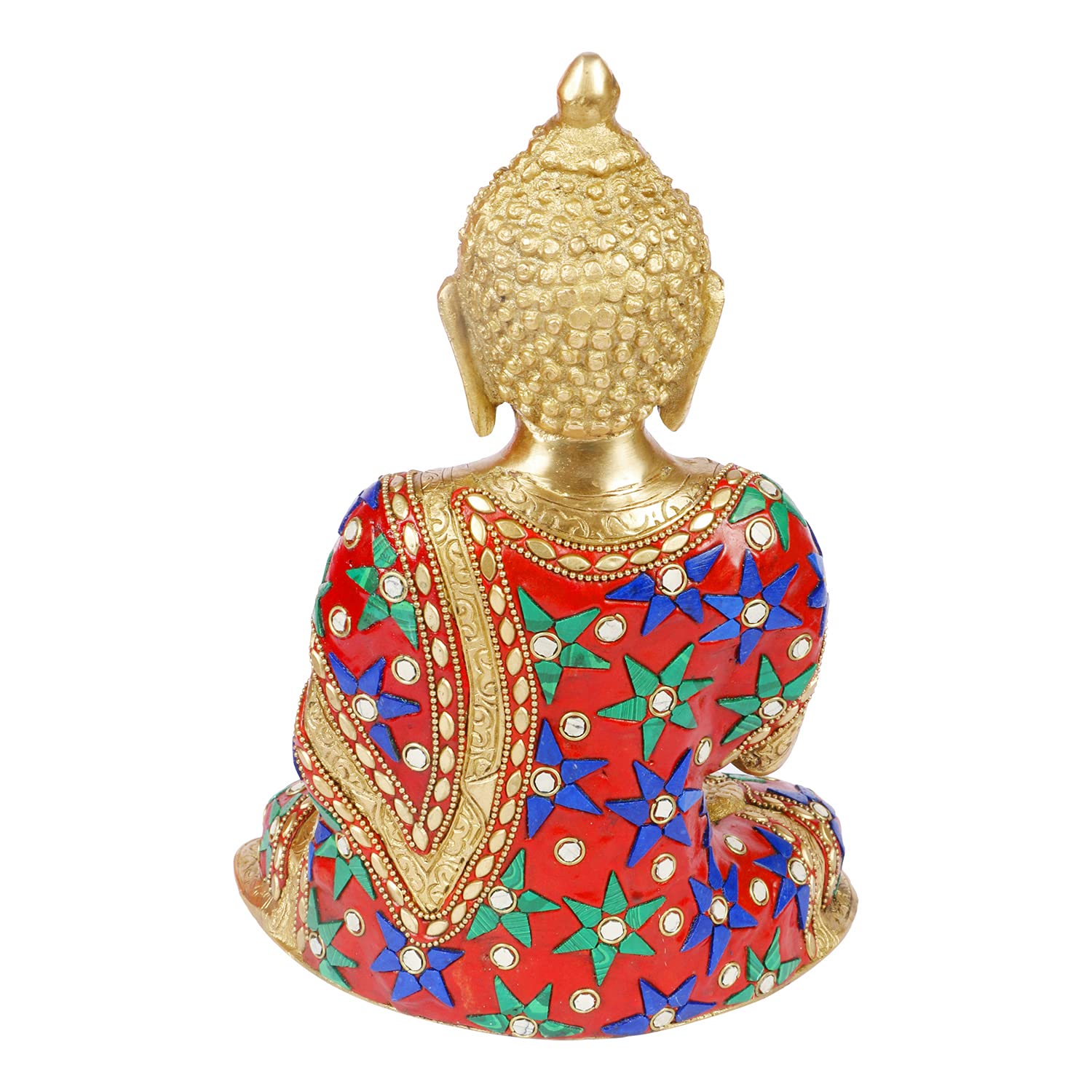 Svarup Brass Gautam Buddha Idol Statue Murti Draped in Stone Embellished Shawl for Home Decoration Blessing Buddha Height 10 Inch Weight 3.5 Kg Color Multicolor