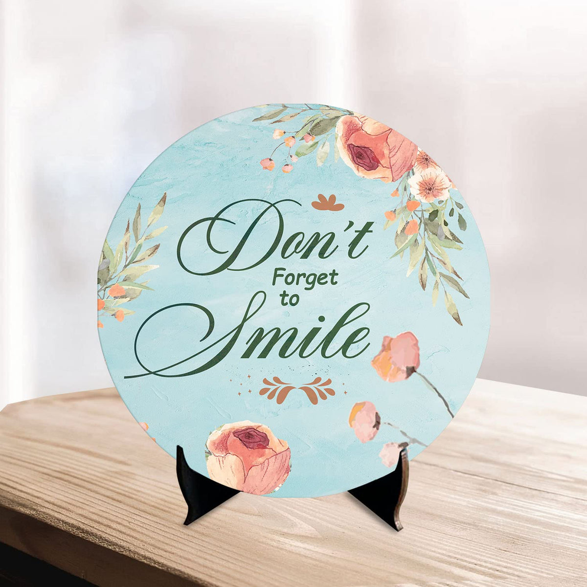 Artvibes Showpiece Idols and Figurines for Home and Office Decor | Wooden Stylish Quotes Don't Forget to Smile Table, Desk | Living Room | Modern Art Design | Show Piece Printed (SP_1202)
