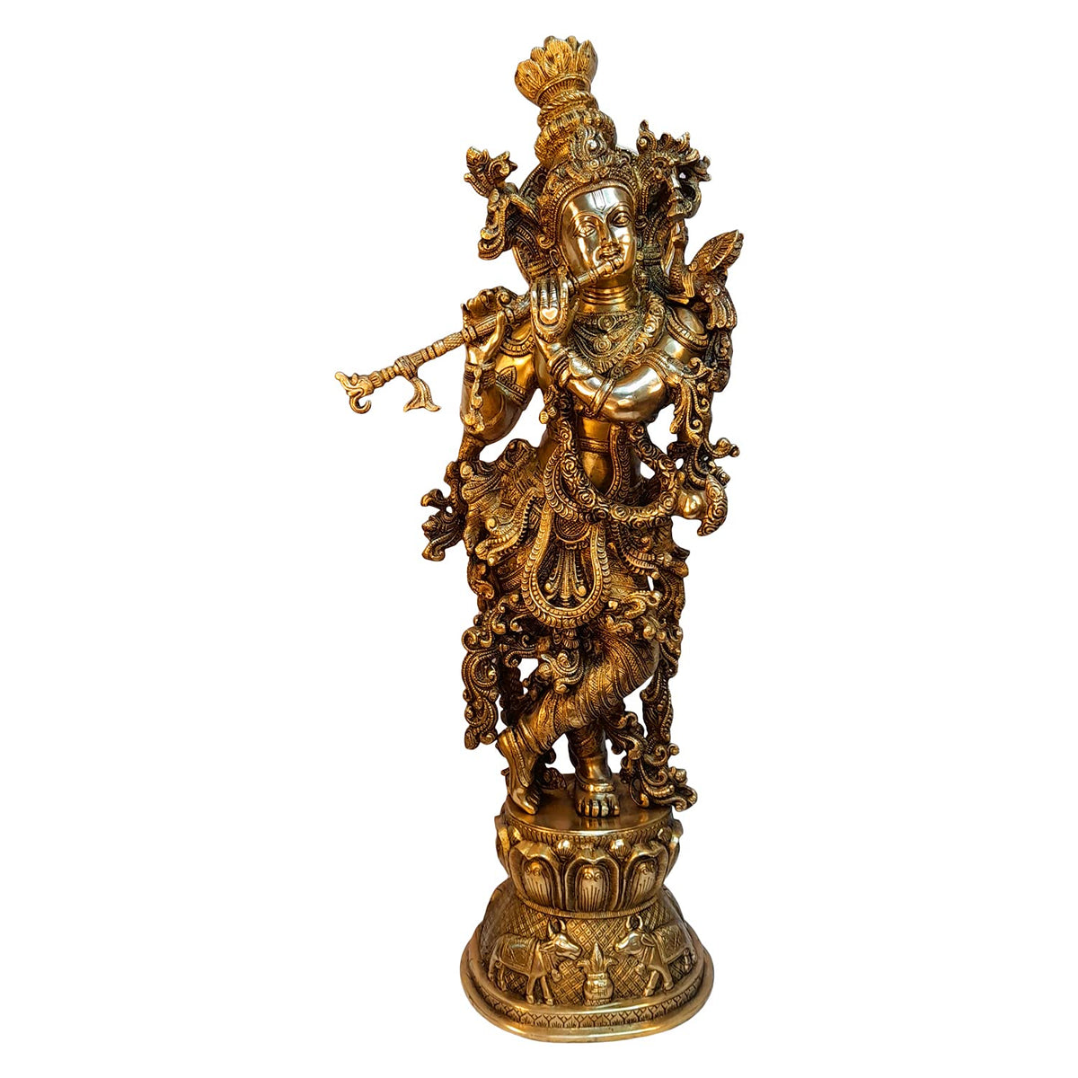 Svarup Brass Krishna Bhagwan Idol Murli Kishan Murti Playing Bansuri Gift for Home Mandir Decor Marriage Height 29 Inch Weight 16 Kg Antique Gold