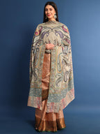 Pashmoda Women Fiza Fine Wool Fabric Pashmina Kalamkari Embroidered Shawl, Stole and Wrap, Sustainable and Natural Fabric, Heritage Kashmiri Pashmina(Size 45x90)