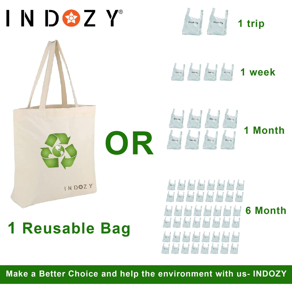 INDOZY Cotton Tote Bags Bulk Shopping Bag for Crafts, DIY Reusable Grocery Bag, 15 X 17 Inch Set of 5 Bags