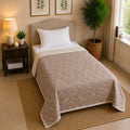 Linen Home Reversible Cotton Dohar Single Bed Floral Brown & Light Taupe Kafalo