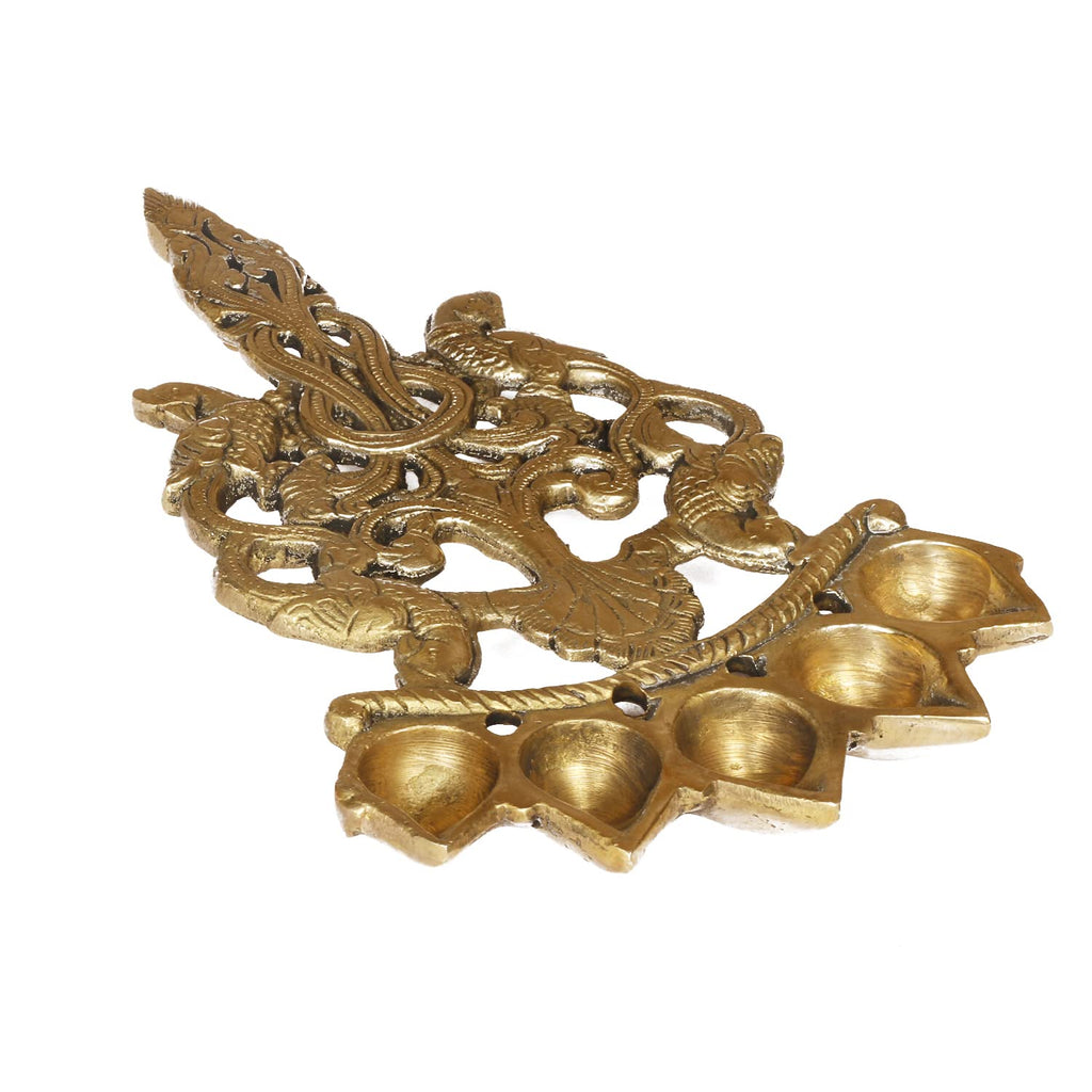 Artvarko™ Brass Panch Aarti Diya Diya with Long Handle Decorative Puja Mandir Accessory, Five Face Camphor Burner lamp, Diwali Gifts Home Decor