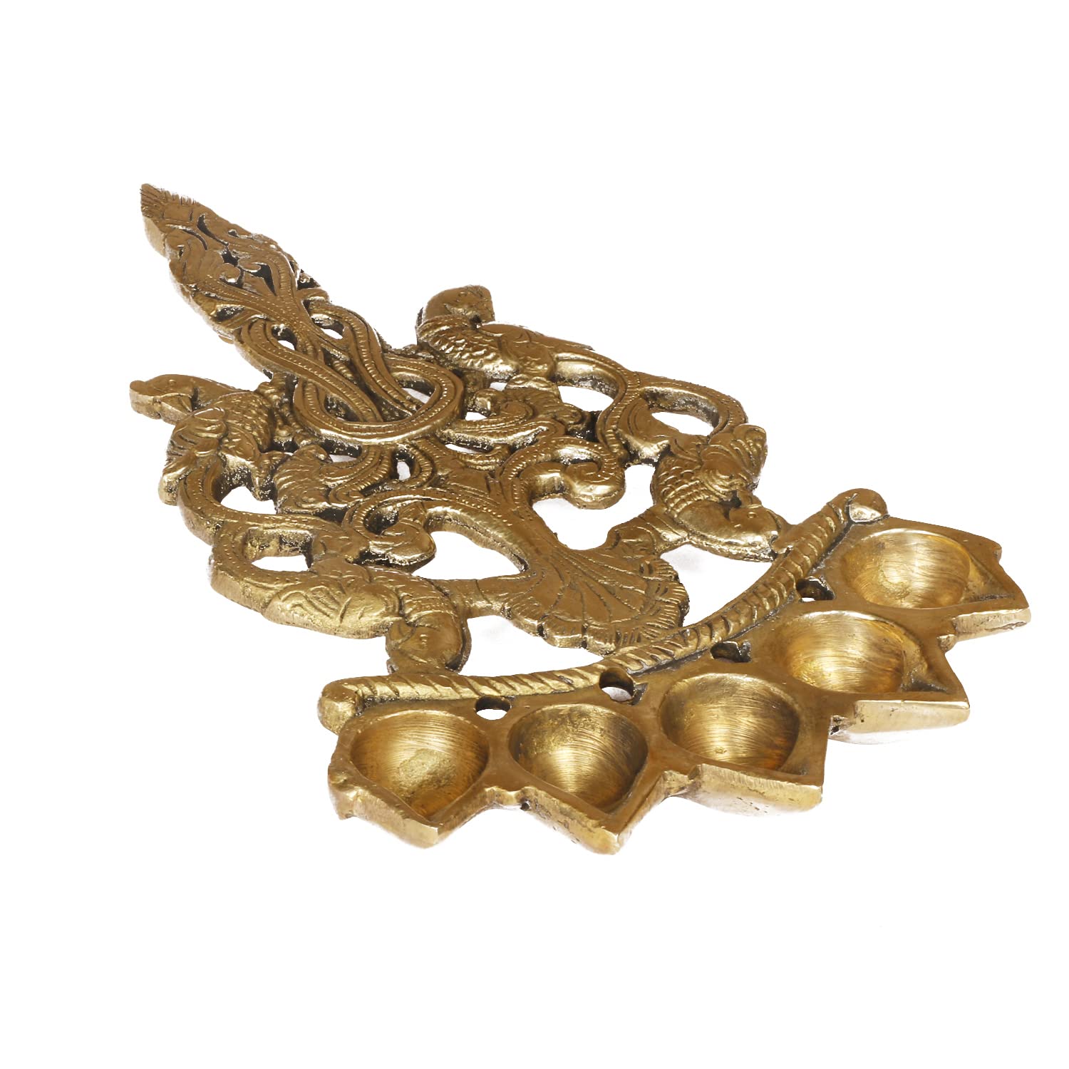 Artvarko™ Brass Panch Aarti Diya Diya with Long Handle Decorative Puja Mandir Accessory, Five Face Camphor Burner lamp, Diwali Gifts Home Decor