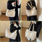 Kawn Corduroy Tote Bag for Women and Girls, Crossbody Big-Capacity Purse with Adjustable Strap, Shoulder Hobo Handbag for Travel and Everyday Use with Inner Pocket (Beige)