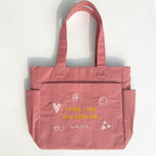 TSANTA Cotton Canvas Tote Bag for College, Office or Travel with Zipper Closure, Laptop Compartment (Little Life Pink)
