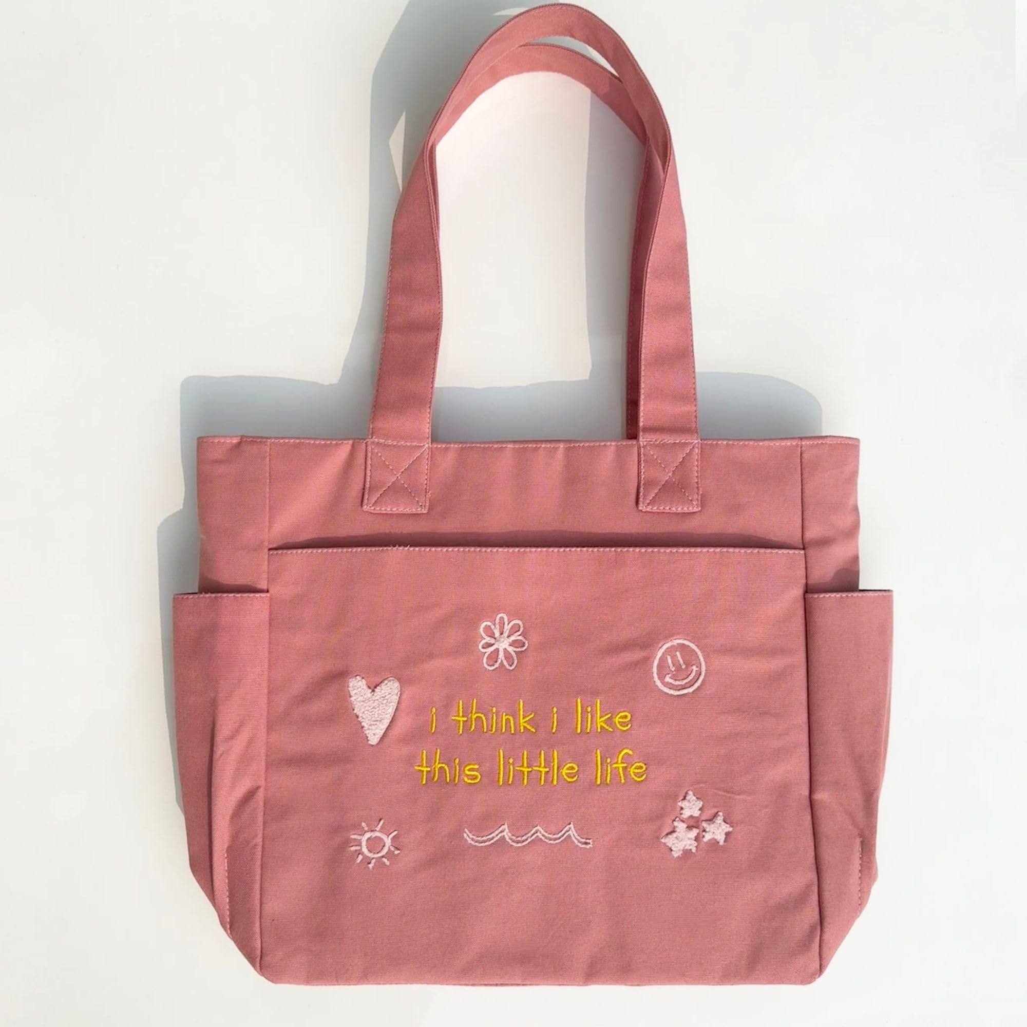 TSANTA Cotton Canvas Tote Bag for College, Office or Travel with Zipper Closure, Laptop Compartment (Little Life Pink)
