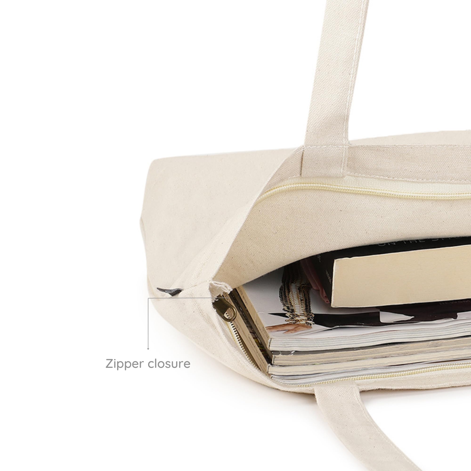 Eco Right Canvas Tote Bags for Women with Zip, College Bag for Girls, 100% Organic Cotton Tote Bag for Shopping, Travel & beach bags for women (Enchanting You-N)