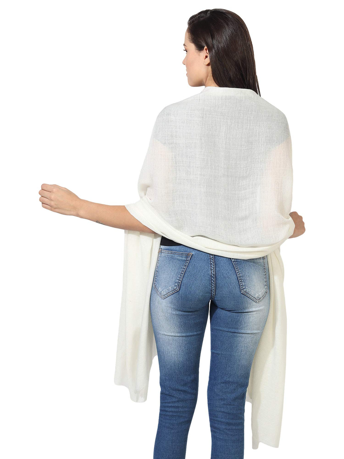 MUFFLY Fine Blended Ultra Soft & Warm Wool Silk Unisex Pashmina Shawl, Stole & Wrap with Hanger (Cream white)