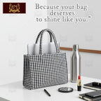 Global Impex Stylish Buoy Tote Bag for Girls & Women | Sturdy Cotton Blend Jacquard | Double Shoulder Ladies Handbag Purse For Daily & Office,Travel Use | Zip Pocket | Handcrafted (White & Black)