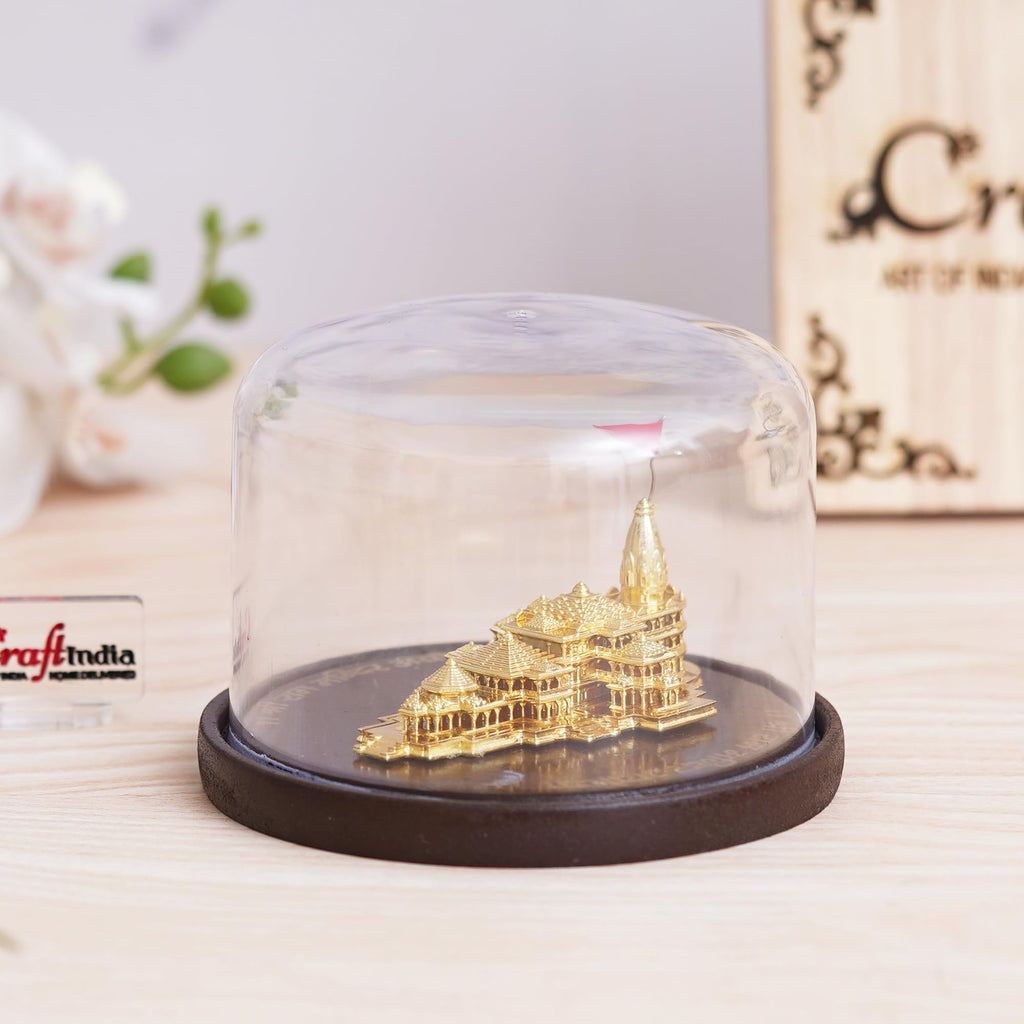 eCraftIndia Shri Ram Mandir Ayodhya Model | Ayodhya Ram Mandir Temple for Home Office| Home Temple Pooja Mandir | Ayodhya Ram Mandir Model Gift for Housewarming Diwali Ram Navami (Resin Glass, Golden)
