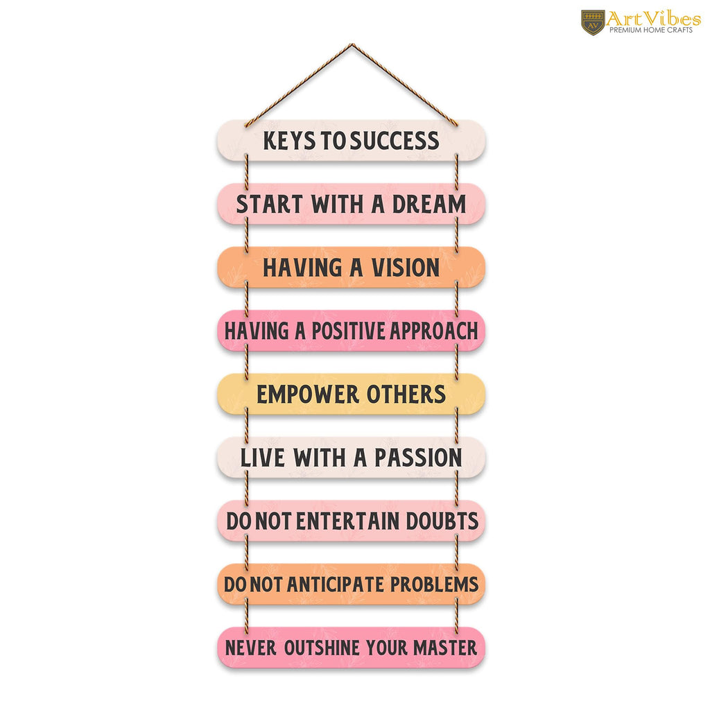 Artvibes Keys to Success Quotes MDF Wood Wall Hanger Ornaments | Quotes Decor Item | Motivational Wall Decor | Wall Accent | Graphic Art | Gift Items | Office Wall Decoration Items (WH_9321N)