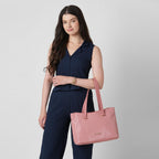 Caprese Suzie Tote Medium Bag for Women with Multi-Compartment, Comfortable Straps & Zip Closure | Ideal for 16 inch Laptop Bag | Stylish, Durable Design for Work, Travel, Shopping & Daily Use (Pink)