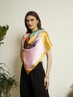 Ravaiyaa - Attitude is everything Women Silk Digital Print Large Square Scarf Breathable Lightweight Neckerchief Printed Headscarf 40 x 40 Inch (Yellow Multicolor Horse Sketch)