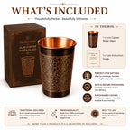 i2collections Pure Copper Water Glass Set of 1, 300ml Handmade Etching Design Drinking Tumblers for Ayurveda Wellness, Kitchen Dining, Wedding, Festive & Housewarming Gifts