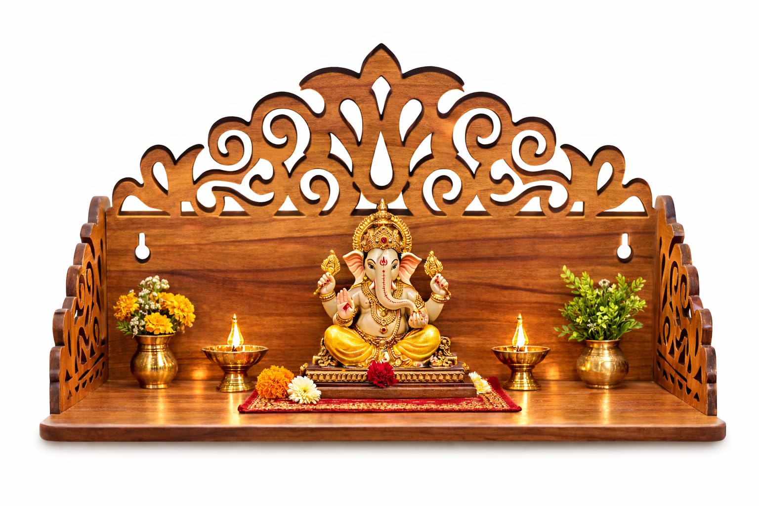 Fliptic Wooden Mandir for Home | Pooja Mandir for Home & Office | Wooden Puja Ghar Stand for Prayer Room | Small Devghar Temple for Living Room Decor & Daily Worship