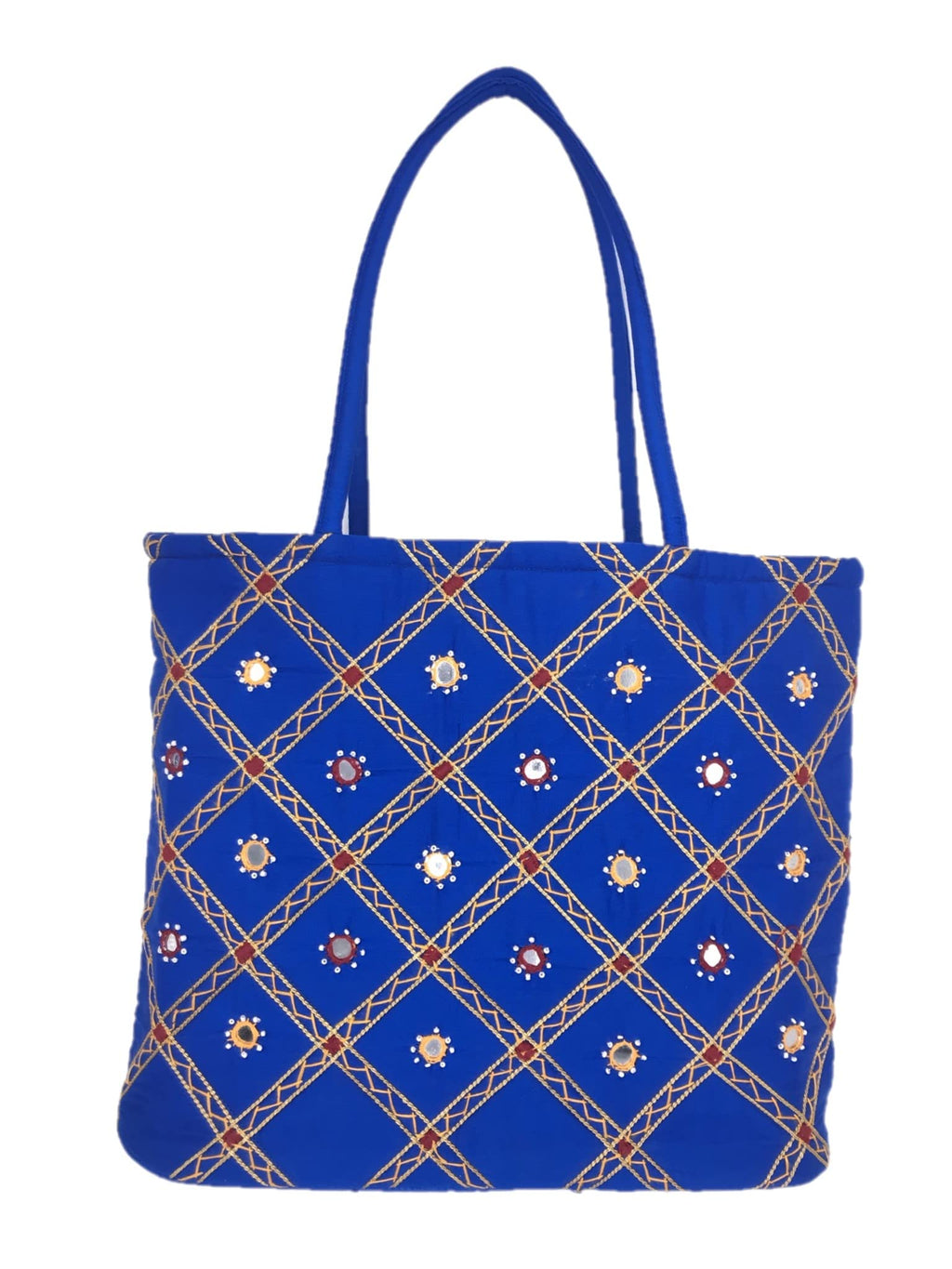 srishopify handicrafts Handmade Bag Multipurpose Cotton Ethnic Designer Travel Shoulder Bag Ladies Hand Bag for Women Stylish Shopping Tote Bag (30x40x10 cm Medium Embroidery) Blue