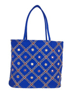 srishopify handicrafts Handmade Bag Multipurpose Cotton Ethnic Designer Travel Shoulder Bag Ladies Hand Bag for Women Stylish Shopping Tote Bag (30x40x10 cm Medium Embroidery) Blue
