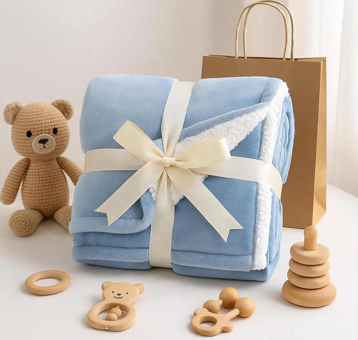 VAS COLLECTIONS Baby Blanket Gift Set | 2-Layer Flannel & Sherpa | Ultra Soft & Cozy Wrapping Sheet | All-Season AC Blanket for Newborn Boys & Girls (Aqua, 130×105 cm, 800 g) Kafalo