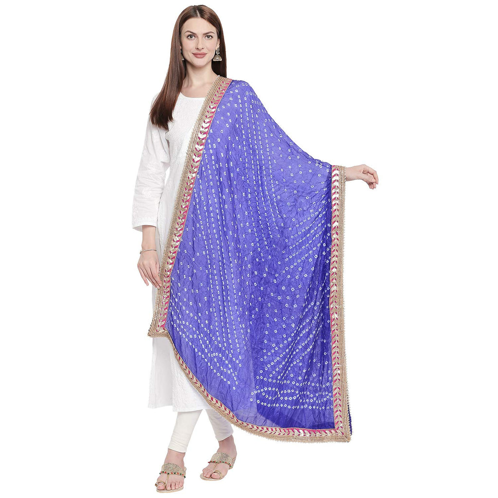 DUPATTA BAZAAR Woman's Royal Blue Bandhini Silk dupatta with Gotta Patti Border.