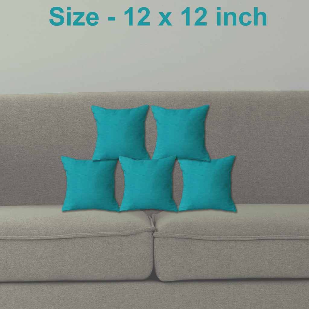 Trance Home Linen 100% Thick Cotton Printed 12x12 inch Cushion Covers for Sofa and Diwan | Throw Pillow/Small Cushion Pillow Covers (12x12 inch | 30cmx30cm, Slate Blue) – Set of 5