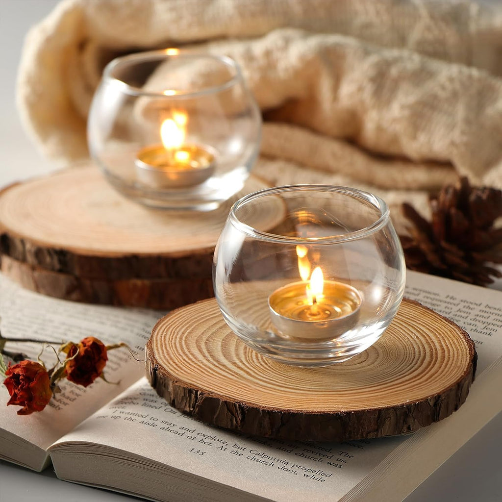 Mahganya Glass Tealight Candle Holders Decorative Items for Home Christmas and Diwali Set of 2 (Clear)