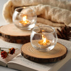 Mahganya Glass Tealight Candle Holders Decorative Items for Home Christmas and Diwali Set of 2 (Clear)