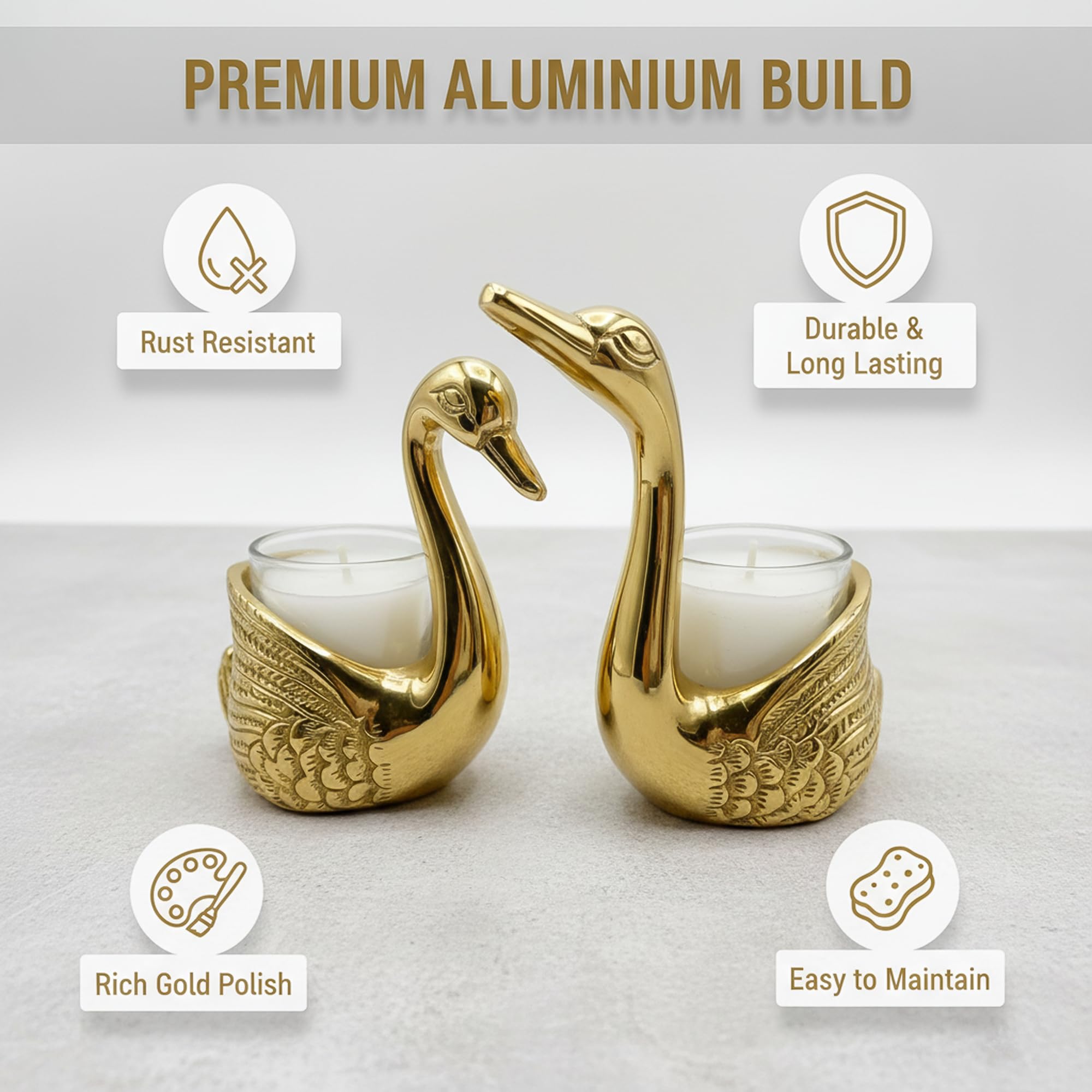 RUNARA Swan Showpiece Tea Light Candle Holder | Love Birds for Good Luck | Home Decor Item | Anniversary & Wedding Gift for Couple | Candle Not Included | Gold