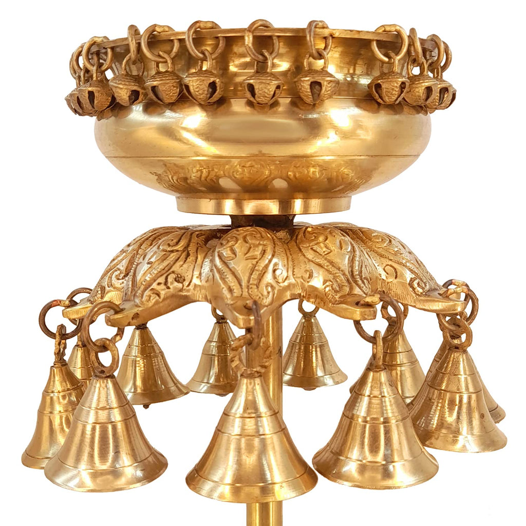 Artvarko Brass Designer Ethnic Carved Decorative Urli Big Beautiful Handcrafted Bowl for Floating Flowers and Tea Light Candles Height: 16 inch