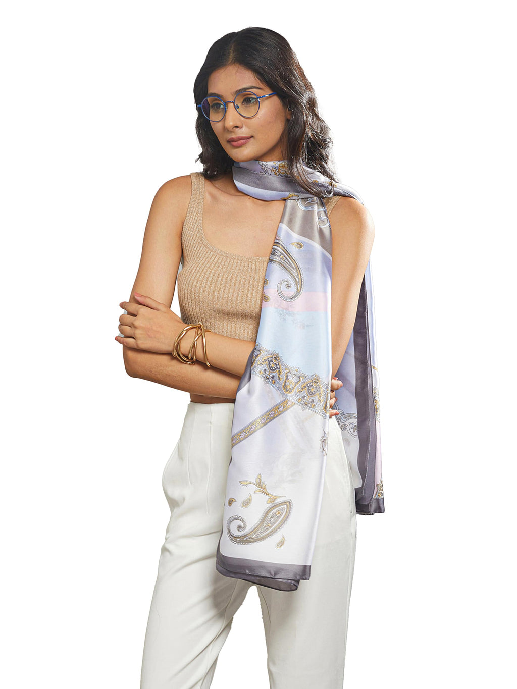 CrossKulture Two Toned Silken Satin Feel Scarf for Women | Stylish, Soft & Lightweight Stole | Satin Feel Neck Scarf, Hair Scarf, Head Scarf
