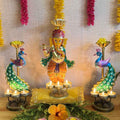 ATRANGI STUDIO Ganesha & Peacock Iron Tealight Holder | Handcrafted Festive Decor | Designer Tealight Candle Holder | Hold 3 tealight Candles | Perfect for Pooja Shelf, Side Table & Gifting | 13 Inch