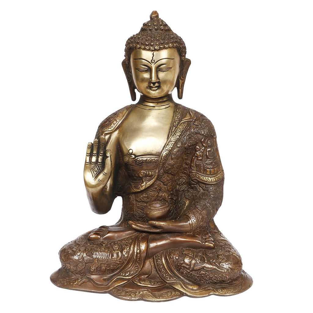 ARTVARKO Big Buddha Brass Statue Buddhism Life Sign Sitting Sculpture Feng Shui Idol Figurine Diwali Gifts Home Décor 12 Inch.