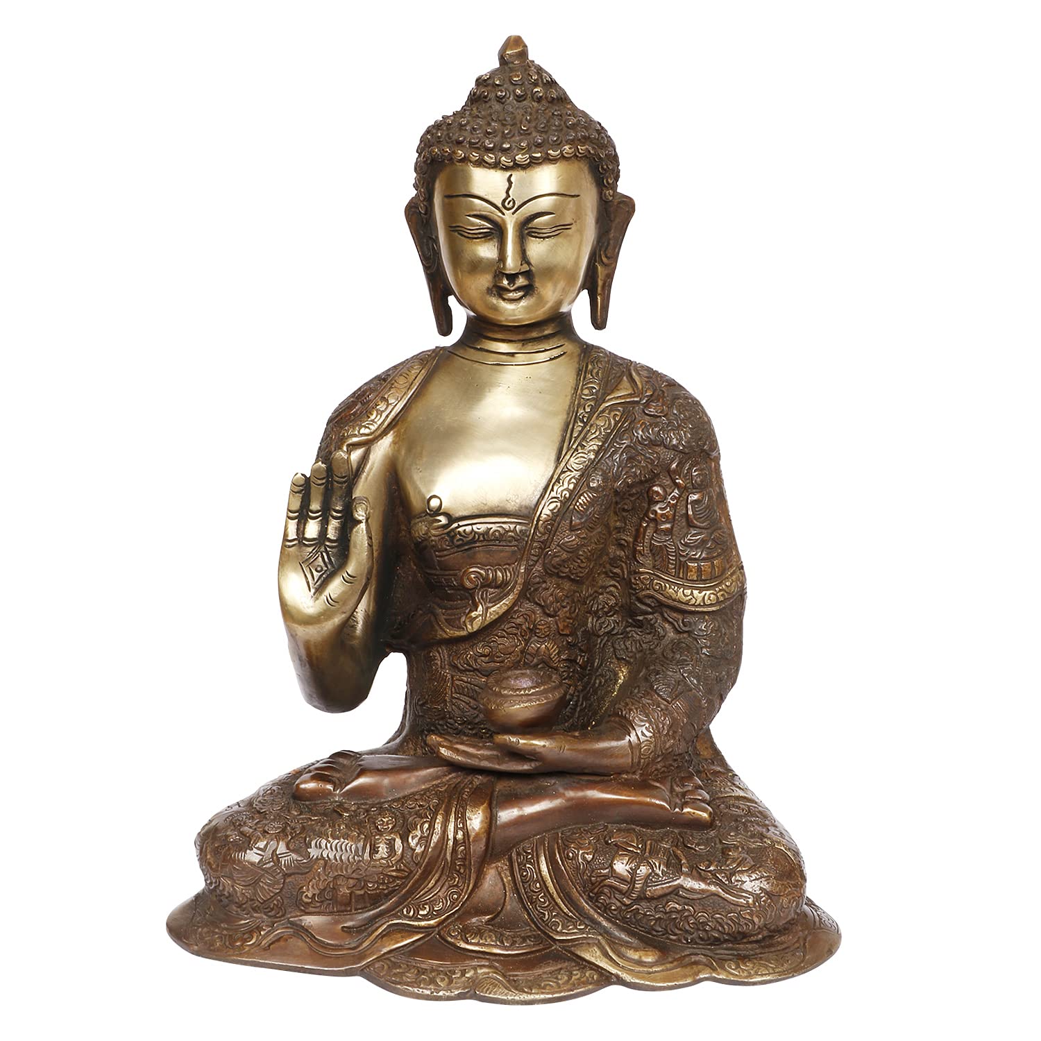 ARTVARKO Big Buddha Brass Statue Buddhism Life Sign Sitting Sculpture Feng Shui Idol Figurine Diwali Gifts Home Décor 12 Inch.