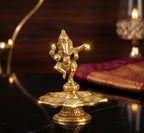 Kridaykraft Metal Panch Mukhi Diya with Dancing Ganesha Idols Gold Plated for Home and Office Pooja Room Decoration 5 batti Diya