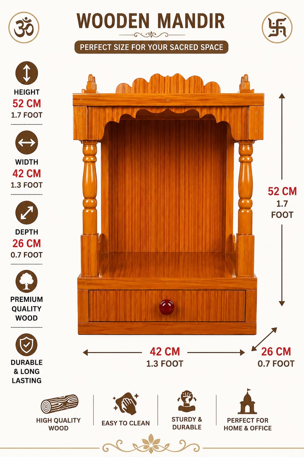 INFINITYS Premium Wooden Home Temple (Mandir)