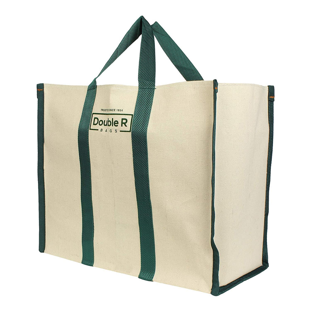 Double R Bags Women’s Eco-Friendly Cotton Canvas Shopper Tote Bag | Big Reusable Jhola Bag for Grocery, Milk, Fruits, Vegetables with Reinforced Handles | 43x21x35 cm, 1 Compartment (Green, Pack of 2)