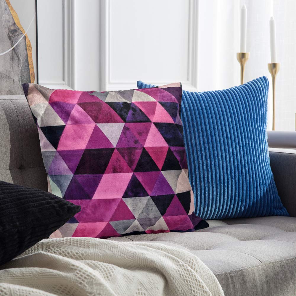 Khooti Velvet Cushion Cover, 26x26 (Triangular Pink)(Pack of 3)
