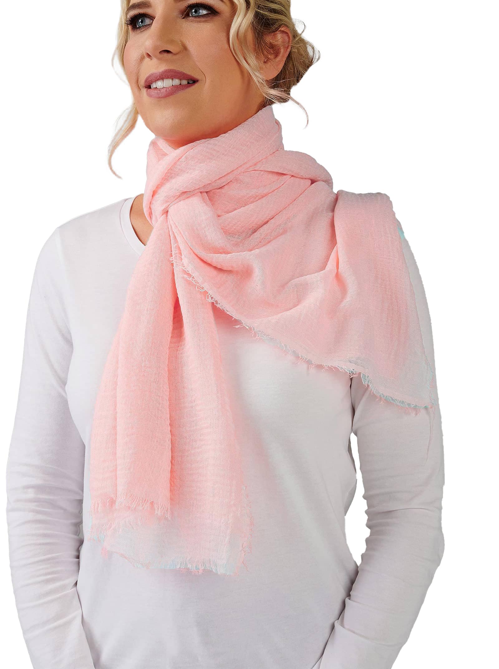 ICW Women's UV Protection Premium Light Weight Wrinkle Ironless Crinkle Cotton Hemp Summer Scarf Stoles Shawl head scarves for girls (white)